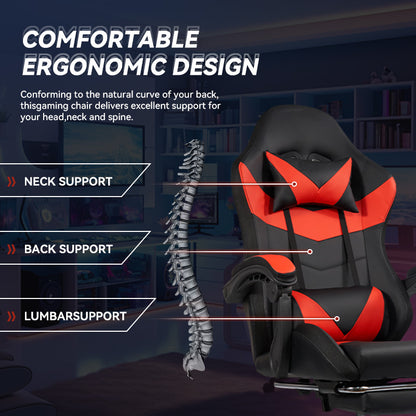 Gaming Chair Black-Red - Ergonomic PU Seat w/RGB Lighting & Synced Armrests