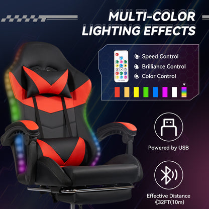 Gaming Chair Black-Red - Ergonomic PU Seat w/RGB Lighting & Synced Armrests