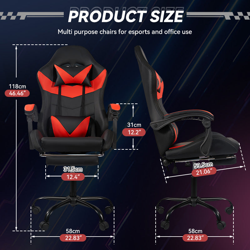 Gaming Chair Black-Red - Ergonomic PU Seat w/RGB Lighting & Synced Armrests