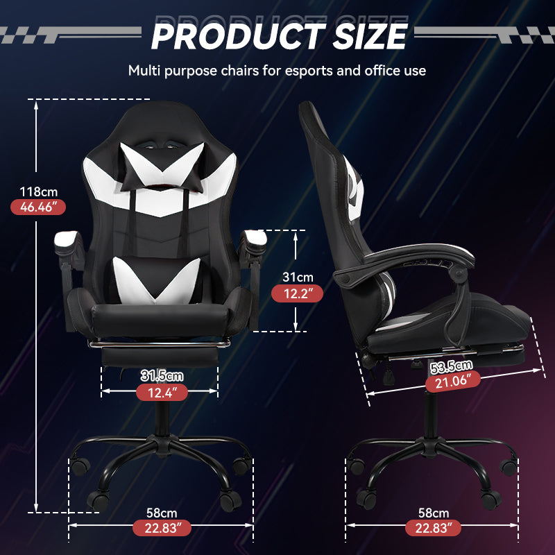 Gaming Chair Black-White - RGB Lighting PU Leather w/Synced Armrests & 5-Star Metal Base