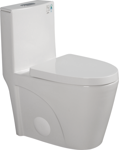 One-Piece Toilet, 1.1/1.60 GPF Water-Efficient Dual-Flush Elongated Comfort Height Floor Mounted, Standard-Size Toilet with Soft Closing Seat Included, Glossy White GF-24T01-GW