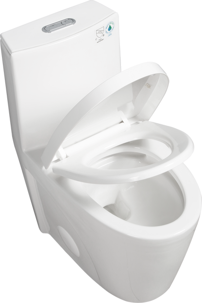 One-Piece Toilet, 1.1/1.60 GPF Water-Efficient Dual-Flush Elongated Comfort Height Floor Mounted, Standard-Size Toilet with Soft Closing Seat Included, Glossy White GF-24T01-GW