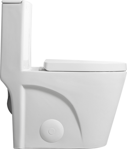 One-Piece Toilet, 1.1/1.60 GPF Water-Efficient Dual-Flush Elongated Comfort Height Floor Mounted, Standard-Size Toilet with Soft Closing Seat Included, Glossy White GF-24T01-GW