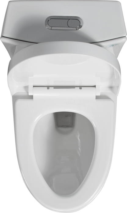 One-Piece Toilet, 1.1/1.60 GPF Water-Efficient Dual-Flush Elongated Comfort Height Floor Mounted, Standard-Size Toilet with Soft Closing Seat Included, Glossy White GF-24T01-GW