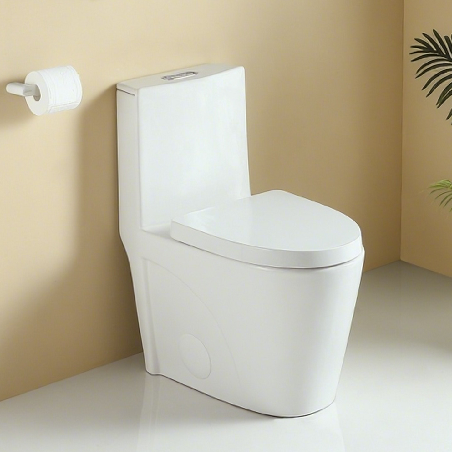 One-Piece Toilet, 1.1/1.60 GPF Water-Efficient Dual-Flush Elongated Comfort Height Floor Mounted, Standard-Size Toilet with Soft Closing Seat Included, Glossy White GF-24T01-GW