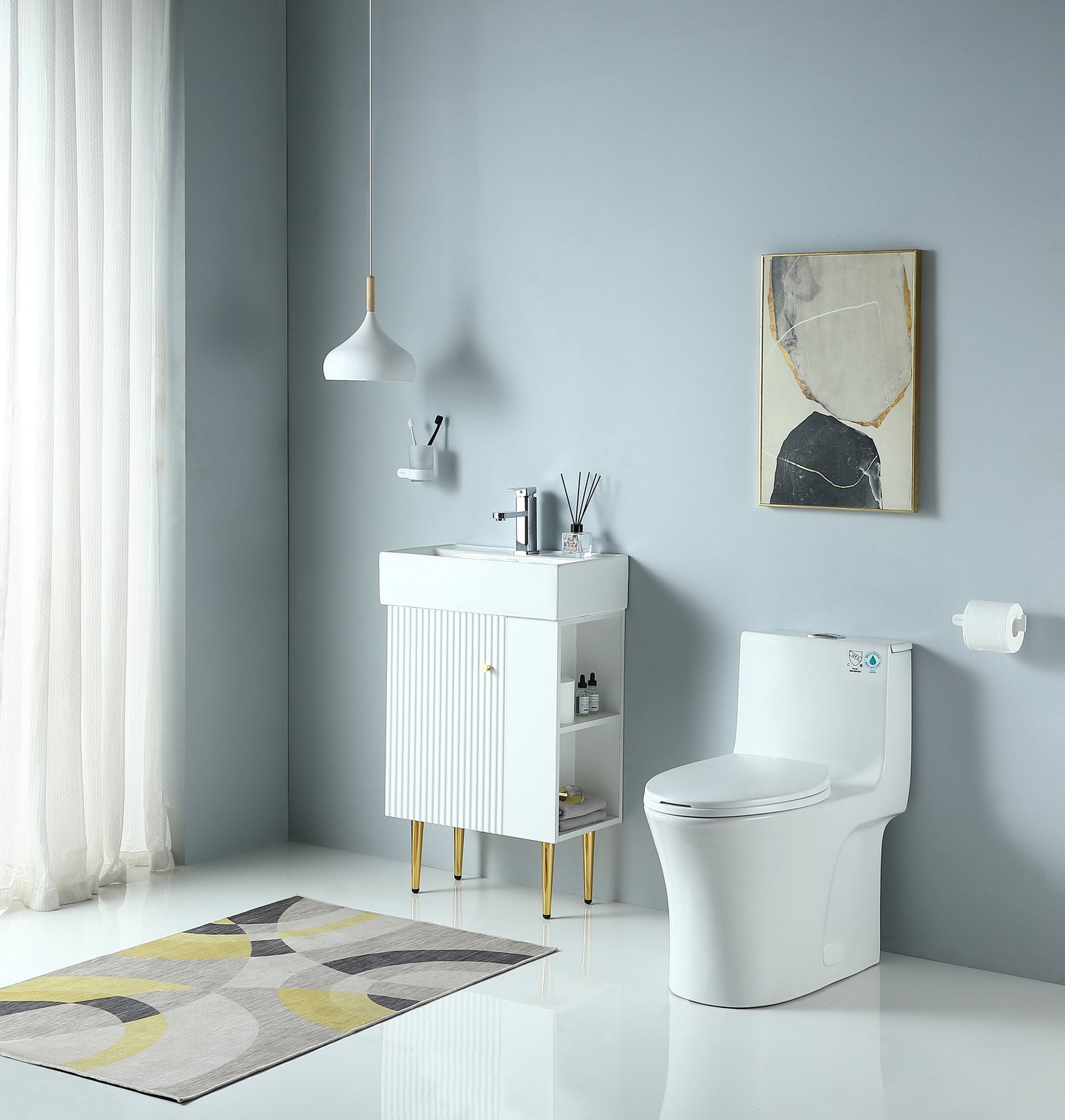 1.1/1.60 GPF Dual-Flush One Piece Toilet, Water-Saving Elongated Comfort Height Floor Mounted, Soft Closing Seat, 1000 Gram Map Flushing Score Toilet, Glossy White GF-24T02-GW