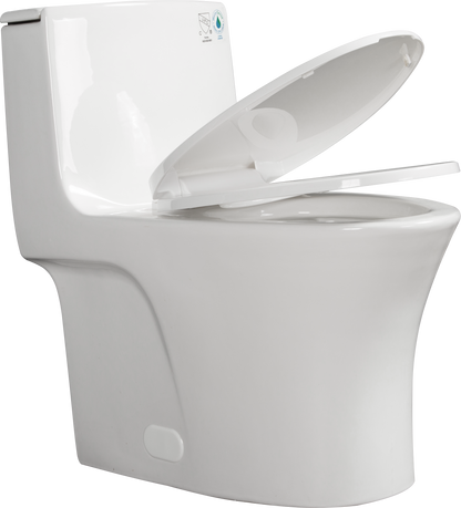 1.1/1.60 GPF Dual-Flush One Piece Toilet, Water-Saving Elongated Comfort Height Floor Mounted, Soft Closing Seat, 1000 Gram Map Flushing Score Toilet, Glossy White GF-24T02-GW