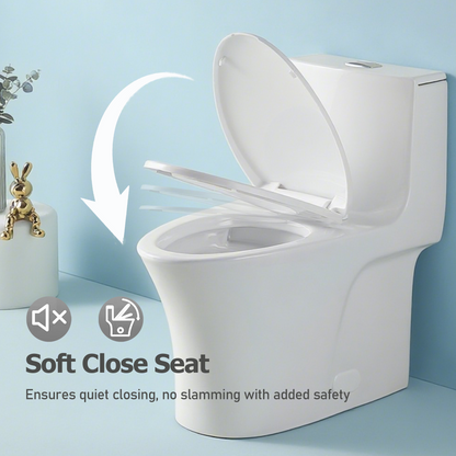 1.1/1.60 GPF Dual-Flush One Piece Toilet, Water-Saving Elongated Comfort Height Floor Mounted, Soft Closing Seat, 1000 Gram Map Flushing Score Toilet, Glossy White GF-24T02-GW
