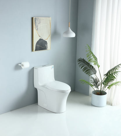 1.1/1.60 GPF Dual-Flush One Piece Toilet, Water-Saving Elongated Comfort Height Floor Mounted, Soft Closing Seat, 1000 Gram Map Flushing Score Toilet, Glossy White GF-24T02-GW