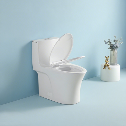 1.1/1.60 GPF Dual-Flush One Piece Toilet, Water-Saving Elongated Comfort Height Floor Mounted, Soft Closing Seat, 1000 Gram Map Flushing Score Toilet, Glossy White GF-24T02-GW