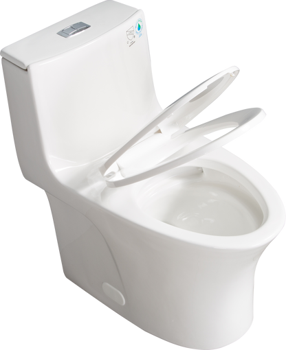 1.1/1.60 GPF Dual-Flush One Piece Toilet, Water-Saving Elongated Comfort Height Floor Mounted, Soft Closing Seat, 1000 Gram Map Flushing Score Toilet, Glossy White GF-24T02-GW