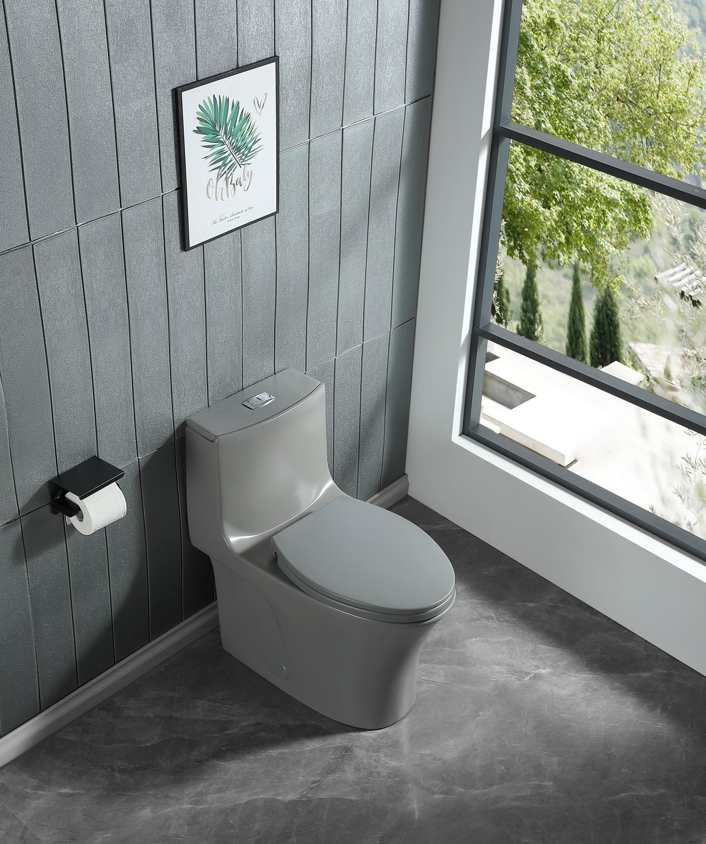 1.1/1.60 GPF Dual-Flush One Piece Toilet, Water-Saving Elongated Comfort Height Floor Mounted, Soft Closing Seat, 1000 Gram Map Flushing Score Toilet, Light Grey GF-24T02-LG