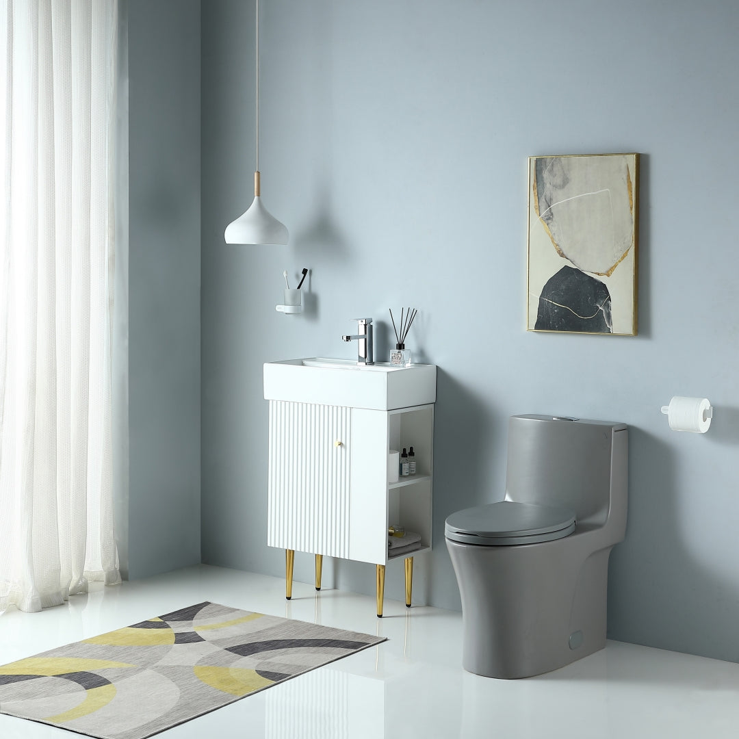 1.1/1.60 GPF Dual-Flush One Piece Toilet, Water-Saving Elongated Comfort Height Floor Mounted, Soft Closing Seat, 1000 Gram Map Flushing Score Toilet, Light Grey GF-24T02-LG