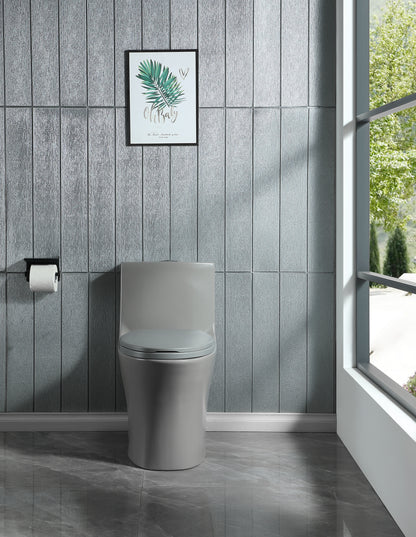 1.1/1.60 GPF Dual-Flush One Piece Toilet, Water-Saving Elongated Comfort Height Floor Mounted, Soft Closing Seat, 1000 Gram Map Flushing Score Toilet, Light Grey GF-24T02-LG