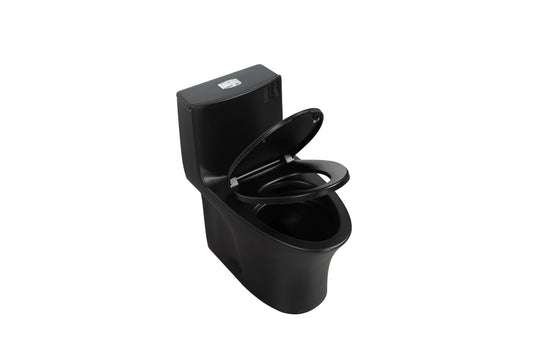 1.1/1.60 GPF Dual-Flush One Piece Toilet, Water-Saving Elongated Comfort Height Floor Mounted, Soft Closing Seat, 1000 Gram Map Flushing Score Toilet, Matte Black GF-24T02-MB