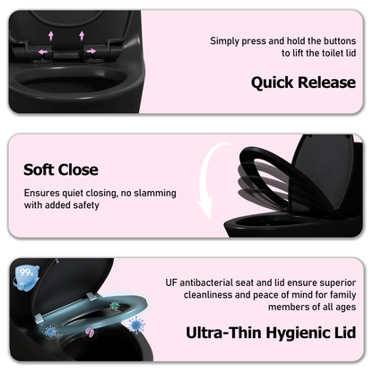 1.1/1.60 GPF Dual-Flush One Piece Toilet, Water-Saving Elongated Comfort Height Floor Mounted, Soft Closing Seat, 1000 Gram Map Flushing Score Toilet, Matte Black GF-24T02-MB