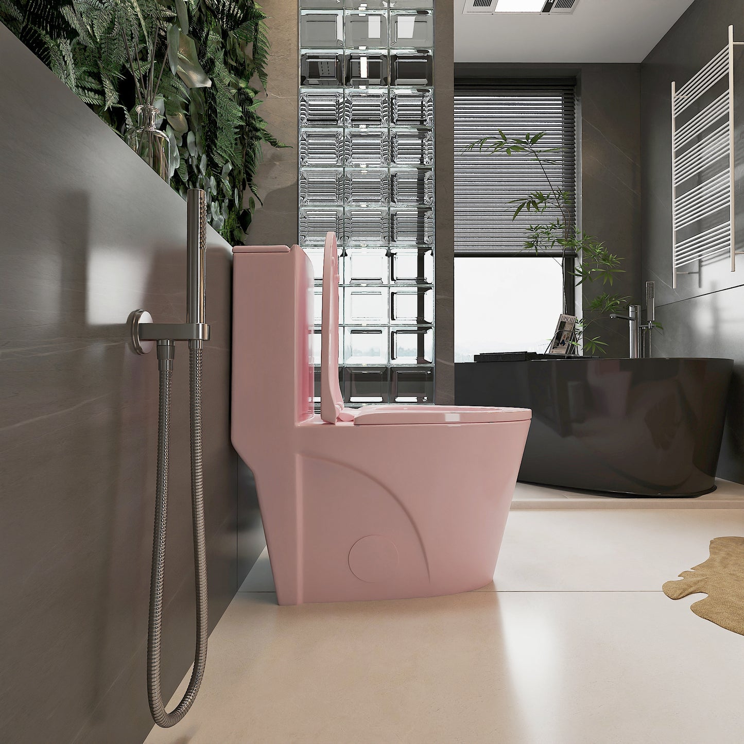 1.1/1.60 GPF Dual-Flush One Piece Toilet, Water-Saving Elongated Comfort Height Floor Mounted, Soft Close 1000 Gram Map Flushing Score Toilet, Rose GF-24T01-RS