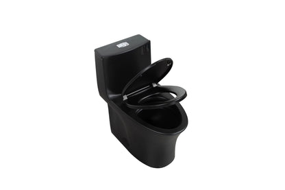 1.1/1.60 GPF Dual-Flush One Piece Toilet, Water-Saving Elongated Comfort Height Floor Mounted, Soft Closing Seat, 1000 Gram Map Flushing Score Toilet, Matte Black CM-24T02-MB