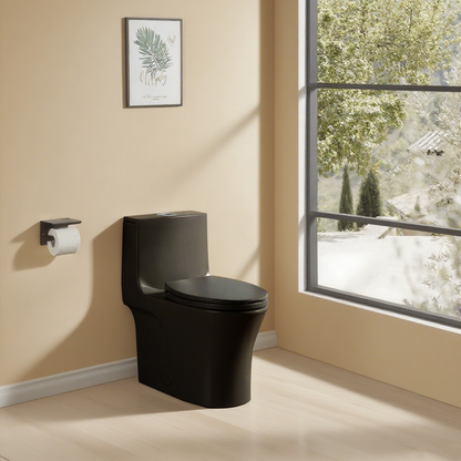 1.1/1.60 GPF Dual-Flush One Piece Toilet, Water-Saving Elongated Comfort Height Floor Mounted, Soft Closing Seat, 1000 Gram Map Flushing Score Toilet, Matte Black CM-24T02-MB