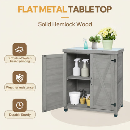 Potting Bench with Storage Cabinet and Metal Table Top for Outdoor Patio,Outdoor Work Station Table