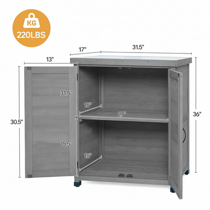 Potting Bench with Storage Cabinet and Metal Table Top for Outdoor Patio,Outdoor Work Station Table