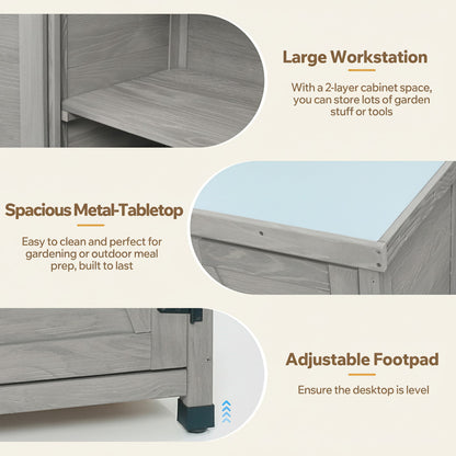 Potting Bench with Storage Cabinet and Metal Table Top for Outdoor Patio,Outdoor Work Station Table