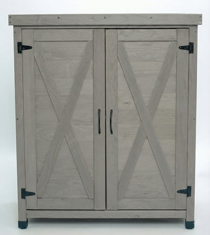 Potting Bench with Storage Cabinet and Metal Table Top for Outdoor Patio,Outdoor Work Station Table