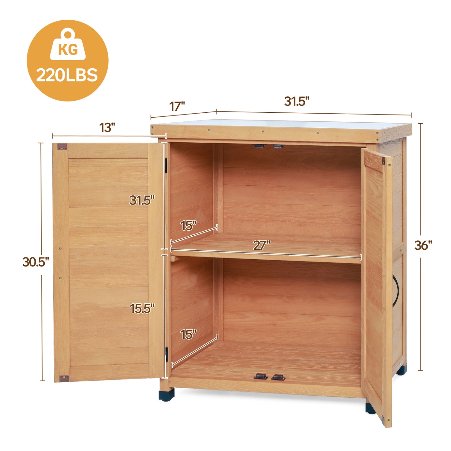 Potting Bench with Storage Cabinet and Metal Table Top for Outdoor Patio,Outdoor Work Station Table