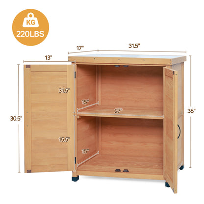 Potting Bench with Storage Cabinet and Metal Table Top for Outdoor Patio,Outdoor Work Station Table