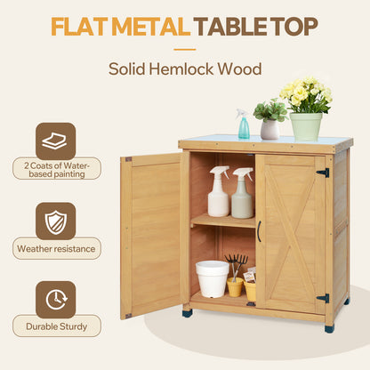Potting Bench with Storage Cabinet and Metal Table Top for Outdoor Patio,Outdoor Work Station Table