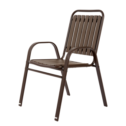 7 Pieces Patio Dining Set, Plastic chair and steel table Outdoor Set, plastic Chairs and Table Set for Garden Patio, Brown