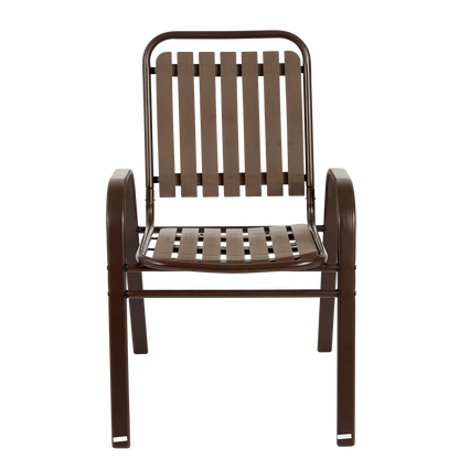 7 Pieces Patio Dining Set, Plastic chair and steel table Outdoor Set, plastic Chairs and Table Set for Garden Patio, Brown