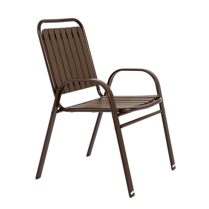 7 Pieces Patio Dining Set, Plastic chair and steel table Outdoor Set, plastic Chairs and Table Set for Garden Patio, Brown