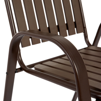 7 Pieces Patio Dining Set, Plastic chair and steel table Outdoor Set, plastic Chairs and Table Set for Garden Patio, Brown