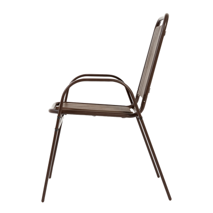 7 Pieces Patio Dining Set, Plastic chair and steel table Outdoor Set, plastic Chairs and Table Set for Garden Patio, Brown