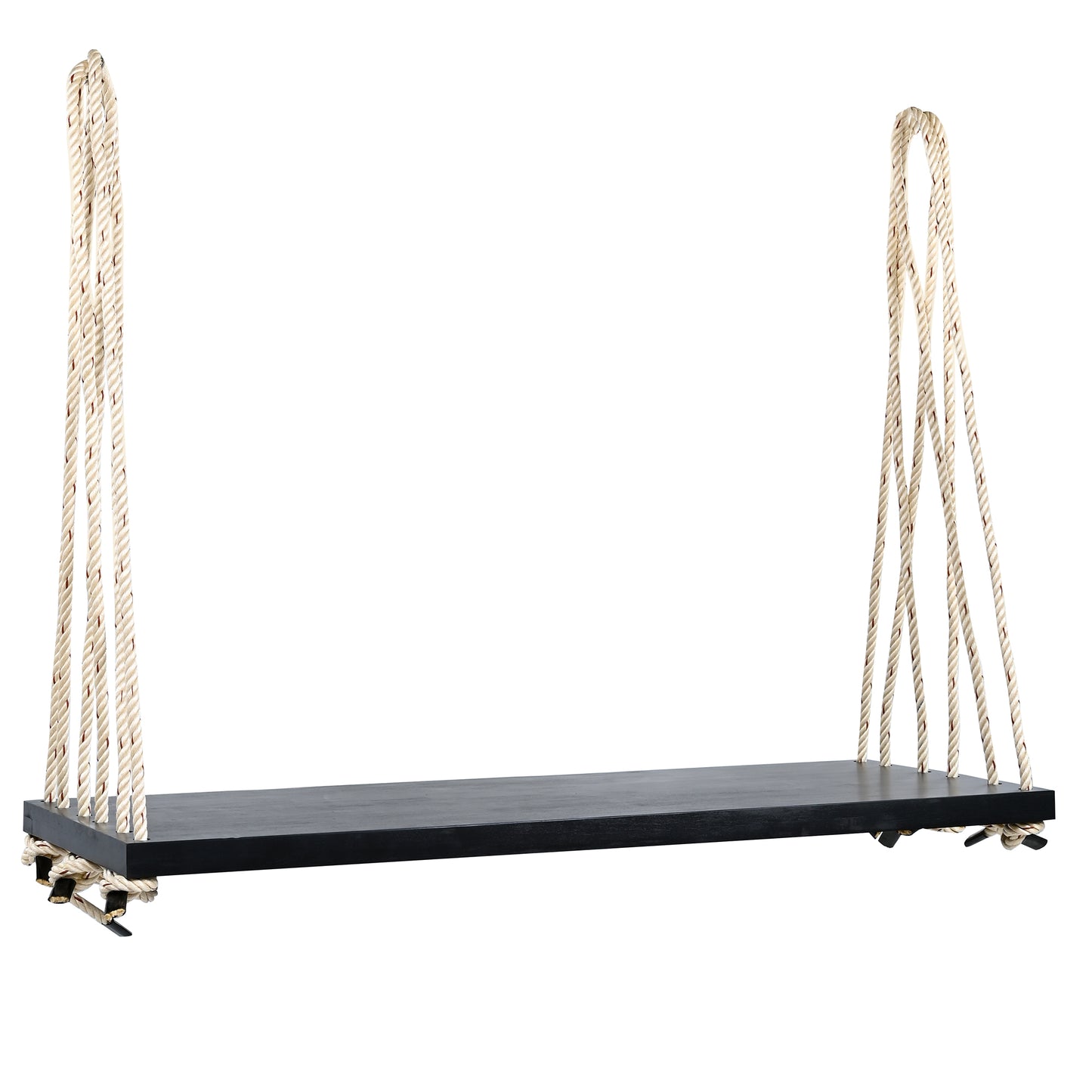 TOPMAX Patio Wooden Swing Chair, Hanging Porch Swing Bench with Cushion&Pillows, 10.8Ft Hemp Ropes for Garden,Backyard, Lawn,Black