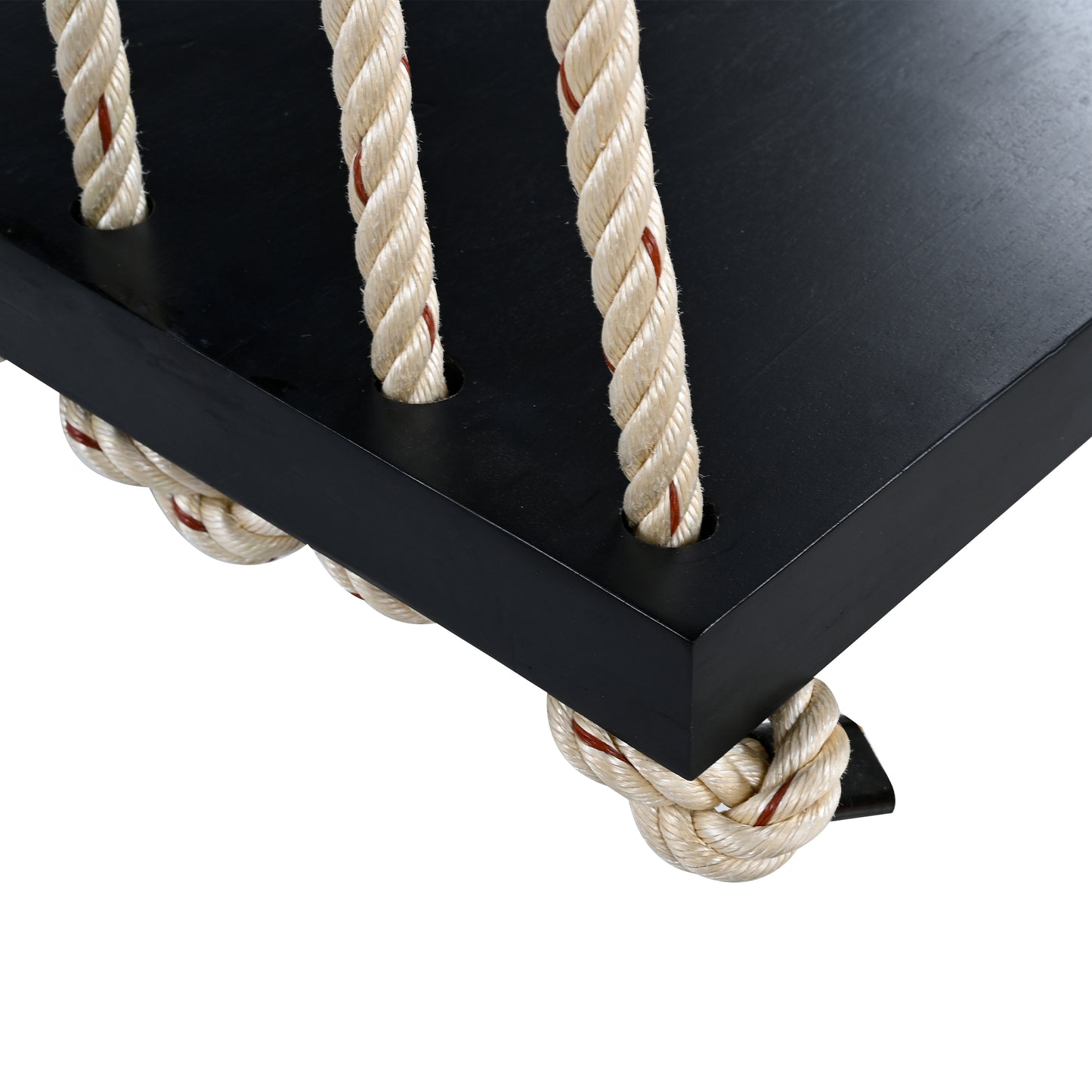 TOPMAX Patio Wooden Swing Chair, Hanging Porch Swing Bench with Cushion&Pillows, 10.8Ft Hemp Ropes for Garden,Backyard, Lawn,Black