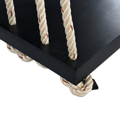 TOPMAX Patio Wooden Swing Chair, Hanging Porch Swing Bench with Cushion&Pillows, 10.8Ft Hemp Ropes for Garden,Backyard, Lawn,Black