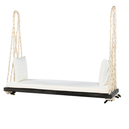 TOPMAX Patio Wooden Swing Chair, Hanging Porch Swing Bench with Cushion&Pillows, 10.8Ft Hemp Ropes for Garden,Backyard, Lawn,Brown