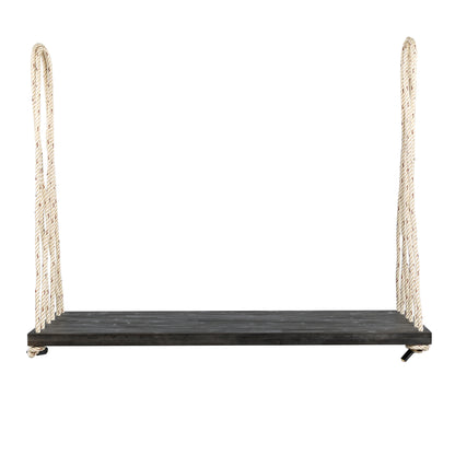 TOPMAX Patio Wooden Swing Chair, Hanging Porch Swing Bench with Cushion&Pillows, 10.8Ft Hemp Ropes for Garden,Backyard, Lawn,Brown