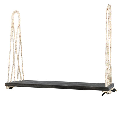 TOPMAX Patio Wooden Swing Chair, Hanging Porch Swing Bench with Cushion&Pillows, 10.8Ft Hemp Ropes for Garden,Backyard, Lawn,Brown