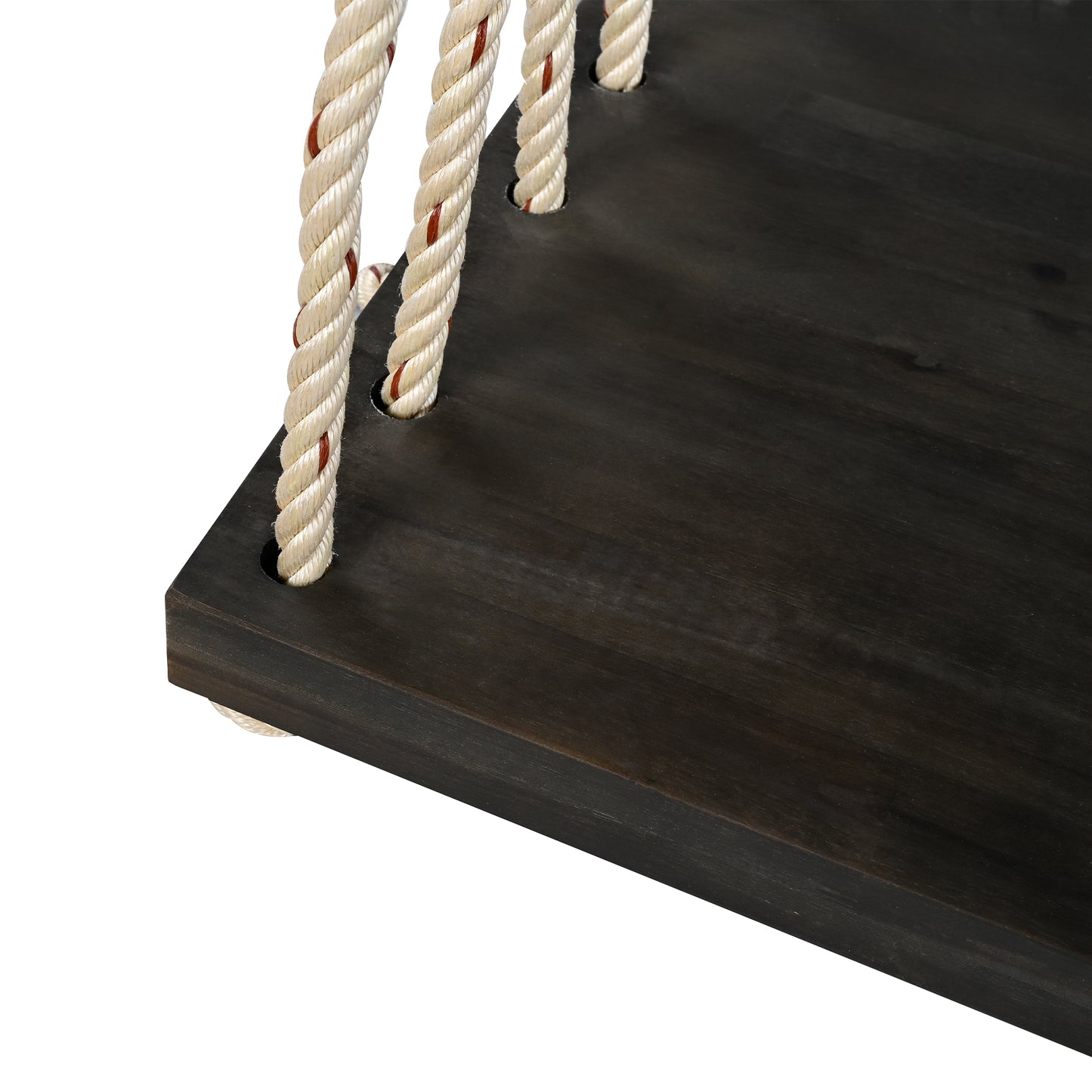 TOPMAX Patio Wooden Swing Chair, Hanging Porch Swing Bench with Cushion&Pillows, 10.8Ft Hemp Ropes for Garden,Backyard, Lawn,Brown