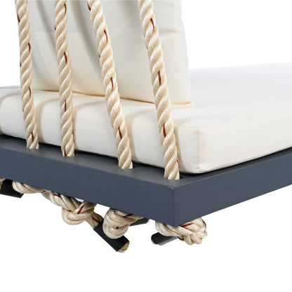 TOPMAX Patio Wooden Swing Chair, Hanging Porch Swing Bench with Cushion&Pillows, 10.8Ft Hemp Ropes for Garden,Backyard, Lawn,Gray