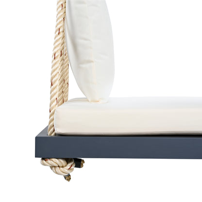 TOPMAX Patio Wooden Swing Chair, Hanging Porch Swing Bench with Cushion&Pillows, 10.8Ft Hemp Ropes for Garden,Backyard, Lawn,Gray