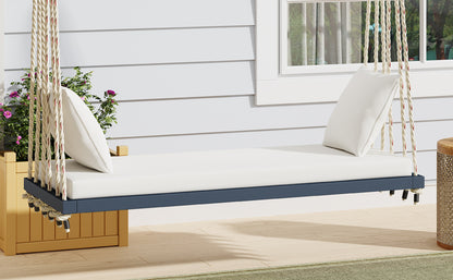 TOPMAX Patio Wooden Swing Chair, Hanging Porch Swing Bench with Cushion&Pillows, 10.8Ft Hemp Ropes for Garden,Backyard, Lawn,Gray