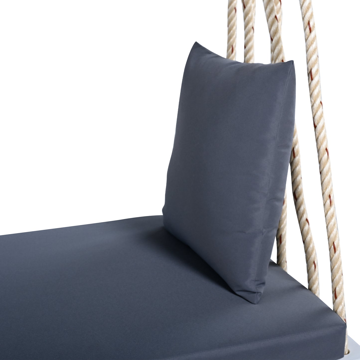 TOPMAX Patio Wooden Swing Chair, Hanging Porch Swing Bench with Cushion&Pillows, 10.8Ft Hemp Ropes for Garden,Backyard, Lawn,White