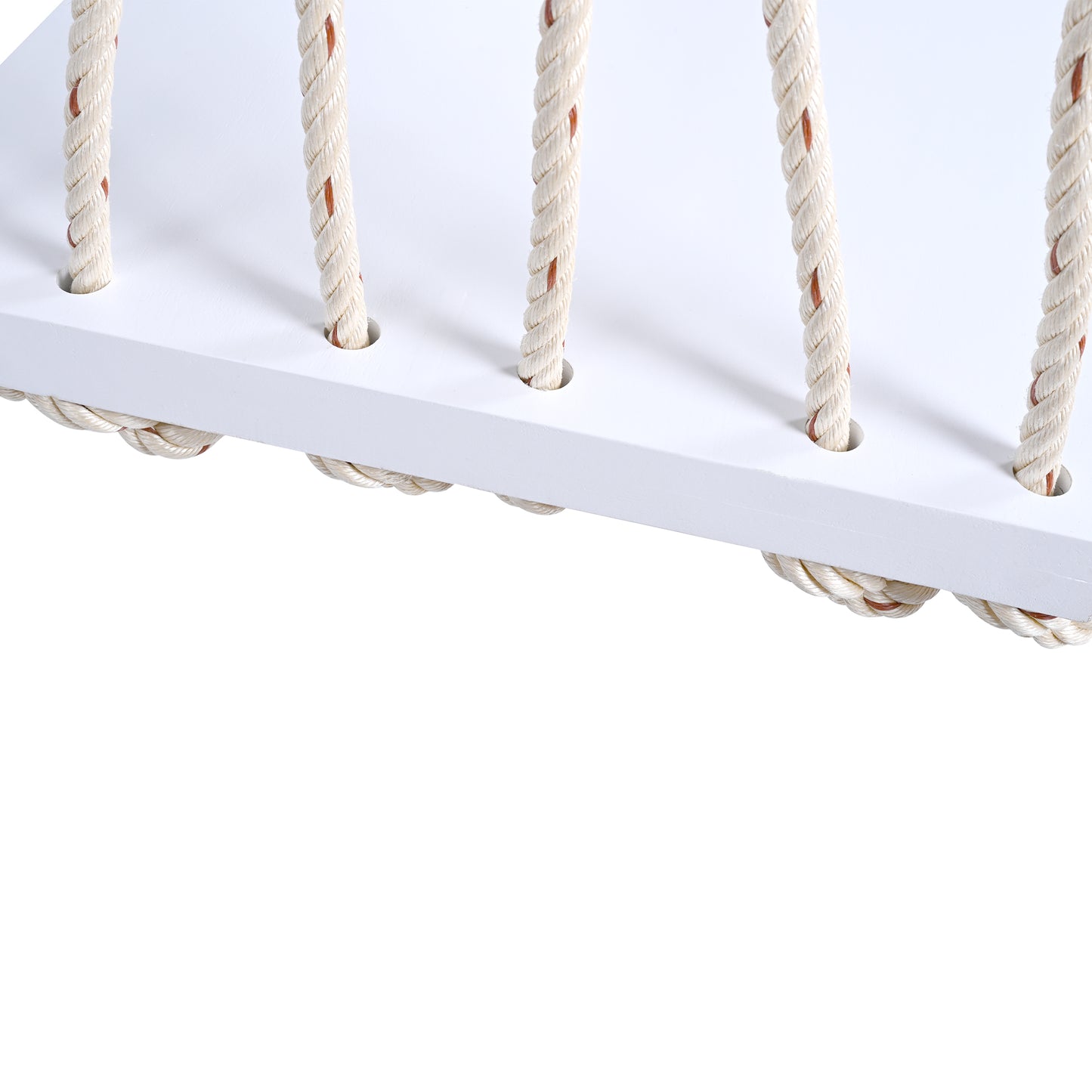 TOPMAX Patio Wooden Swing Chair, Hanging Porch Swing Bench with Cushion&Pillows, 10.8Ft Hemp Ropes for Garden,Backyard, Lawn,White