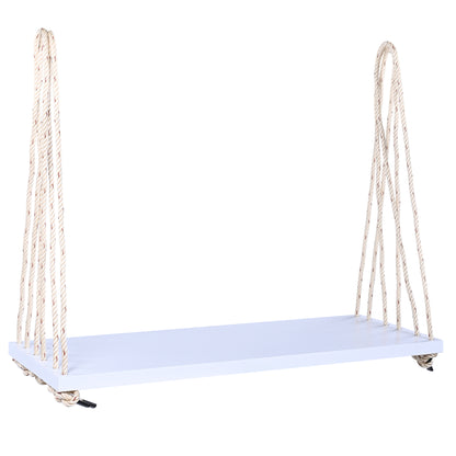 TOPMAX Patio Wooden Swing Chair, Hanging Porch Swing Bench with Cushion&Pillows, 10.8Ft Hemp Ropes for Garden,Backyard, Lawn,White