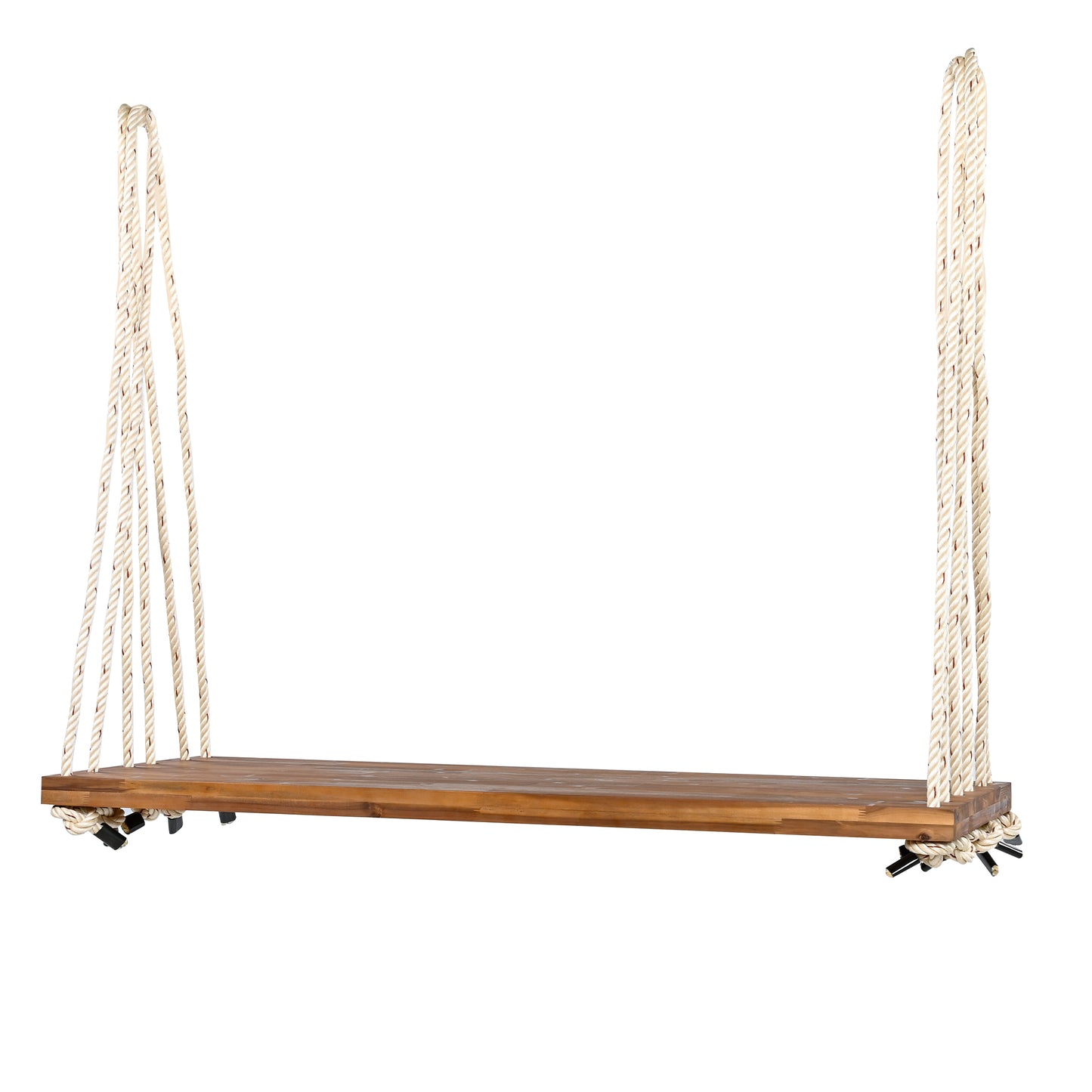 TOPMAX Patio Wooden Swing Chair, Hanging Porch Swing Bench with Cushion&Pillows, 10.8Ft Hemp Ropes for Garden,Backyard, Lawn,Natural