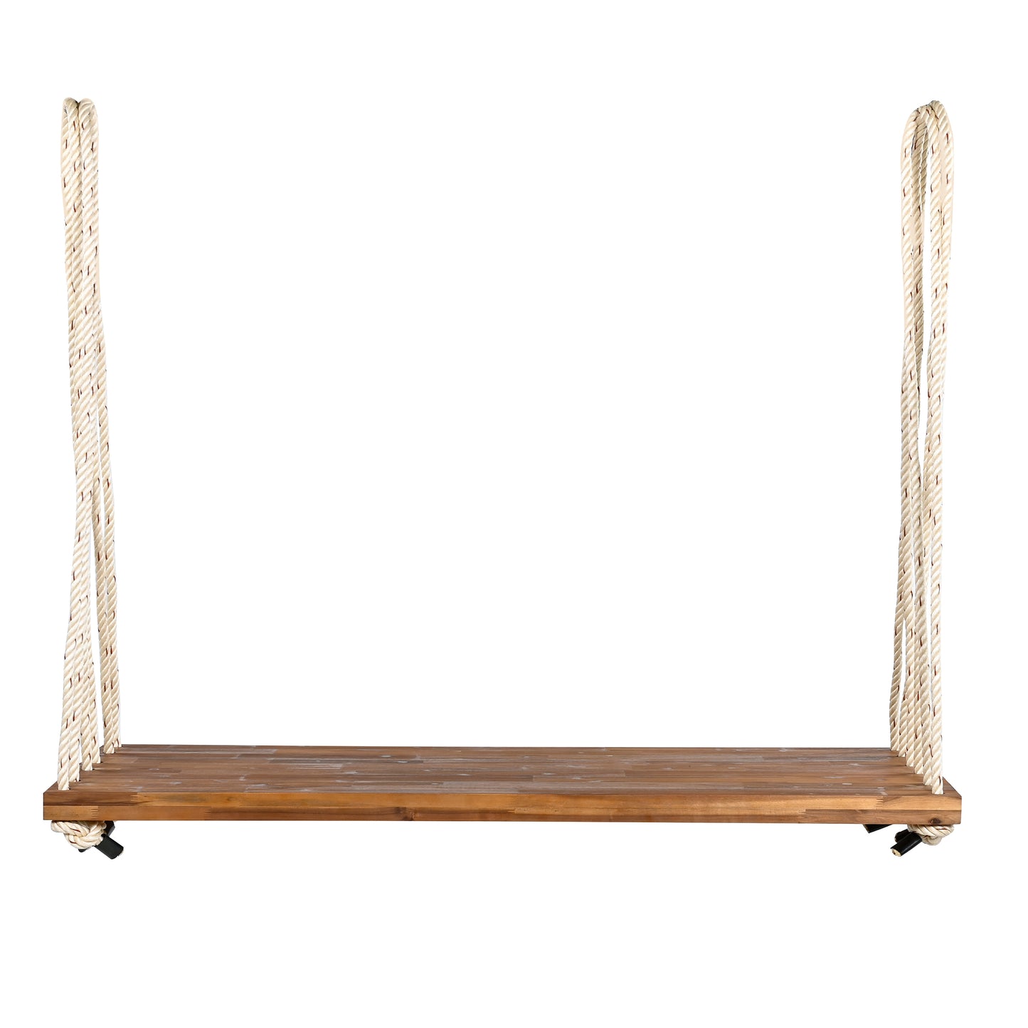 TOPMAX Patio Wooden Swing Chair, Hanging Porch Swing Bench with Cushion&Pillows, 10.8Ft Hemp Ropes for Garden,Backyard, Lawn,Natural